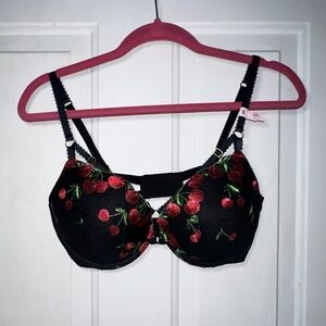 Victoria's Secret Black Bra with Cherry Embroidery
